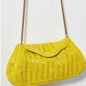 Anthropologie Fiona Beaded Clutch Yellow NWT